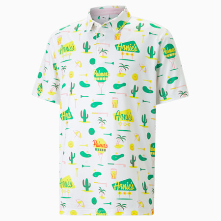 PUMA x Arnold Palmer Men's CLOUDSPUN Golf Polo Shirt, Bright White-Bright Green, small-AUS