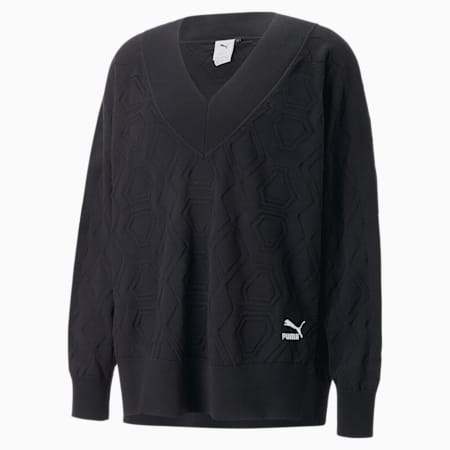 Felpa con collo a V LUXE SPORT Oversized, PUMA Black, small
