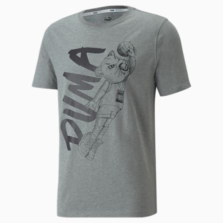 Dylan Short Sleeves Men's T-shirt, Medium Gray Heather-Puma Black, small-IND