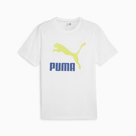 CLASSICS Logo Men's Tee, PUMA White-Lime Sheen, small-AUS