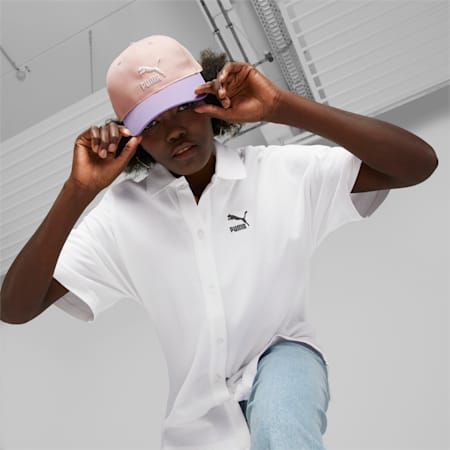 White and pink puma shirt hotsell