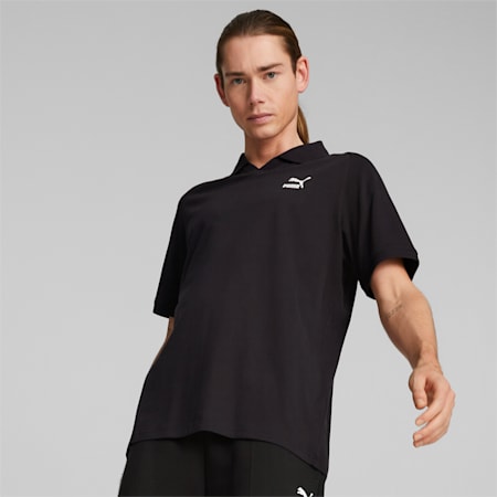 Classics V-Neck Polo Shirt Men, PUMA Black, small-SEA