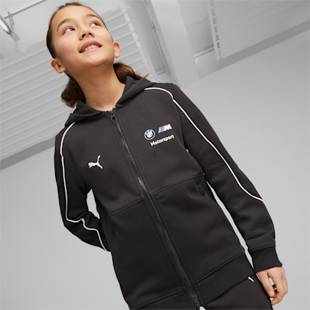 BMW M Motorsport Hooded Sweat Jacket Youth, PUMA Black, small-SEA