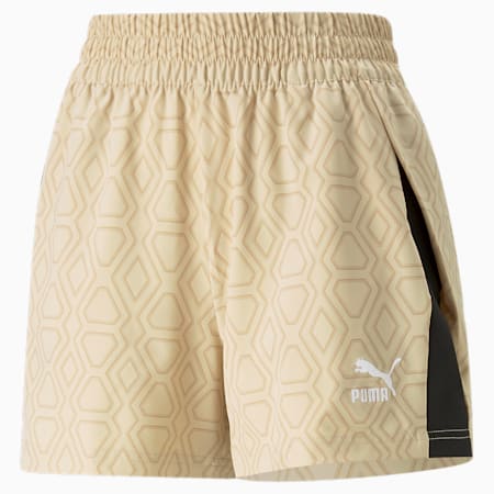 T7 Woven Women's Regular Fit Shorts, Light Sand, small-IND