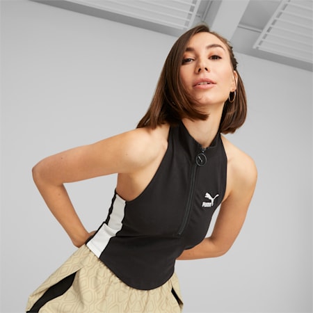 Kaus Wanita T7 Half-Zip Mock Neck, PUMA Black, small-IDN