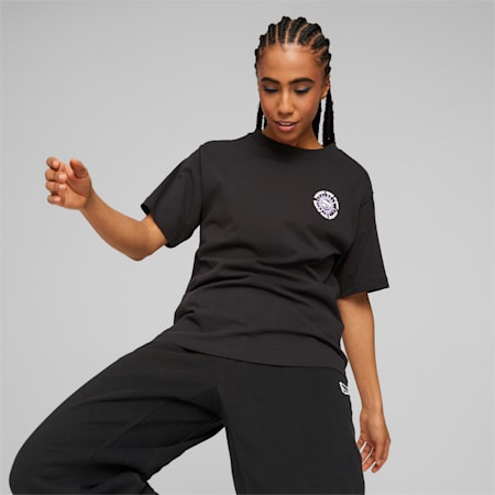 Downtown Relaxed Graphic Tee Women, PUMA Black, small-SEA