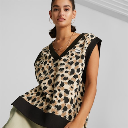 Chaleco estampado Downtown para mujer, Granola-AOP, small
