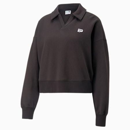 Downtown oversized polosweatshirt voor dames, PUMA Black, small