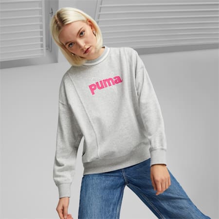 PUMA TEAM Mock Neck Sweatshirt Women, Light Gray Heather, small