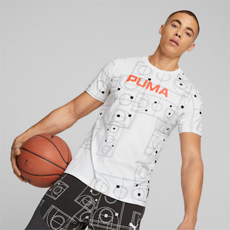 Clear Out basketbal-T-shirt voor heren, PUMA White-Court AOP, small