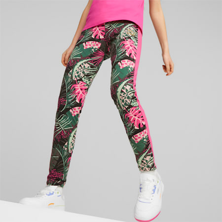 T7 Vacay Queen Printed Leggings Youth, Glowing Pink, small