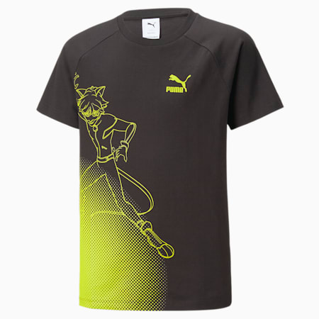 PUMA x MIRACULOUS Tee - Youth 8-16 years, PUMA Black-Olive Oil, small-AUS