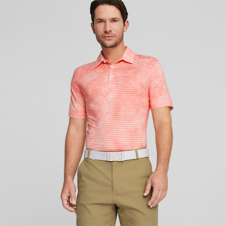 Cloudspun Dye Stripe Men's Golf Polo Shirt, Flamingo Pink, small-AUS