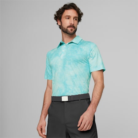 Cloudspun Dye Stripe Men's Golf Polo Shirt, Tropical Aqua, small-AUS
