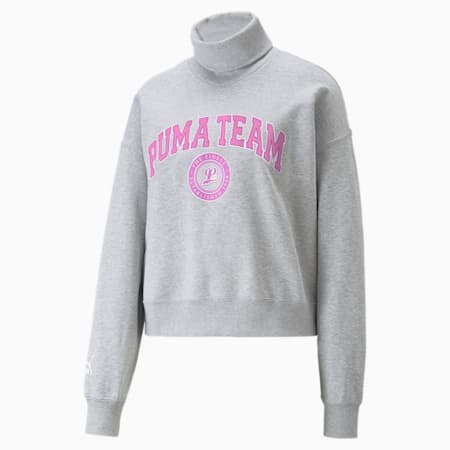 PUMA Team Relaxed Fleece-Sweatshirt für Damen, Light Gray Heather, small