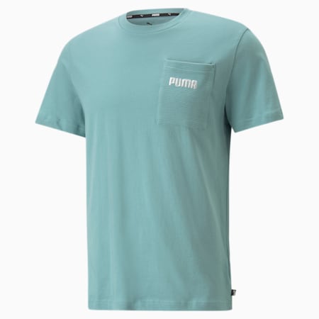 Embroidered Logo Texture Tee Men, Mineral Blue, small