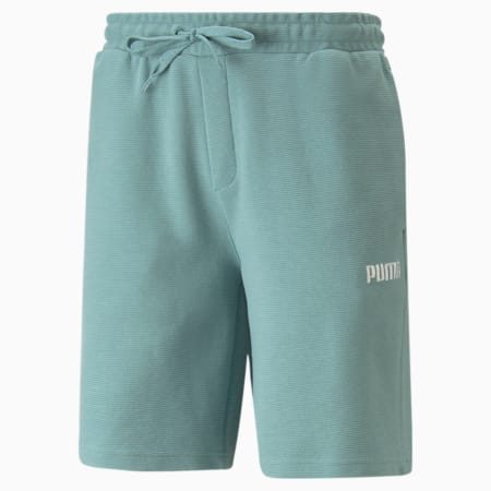 Embroidered Logo Textured Knitted Shorts Men, Mineral Blue, small