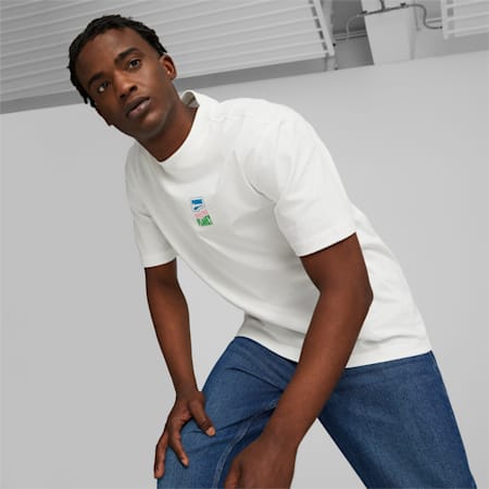 DOWNTOWN Graphic Tee Men, PUMA White-Adriatic, small-PHL