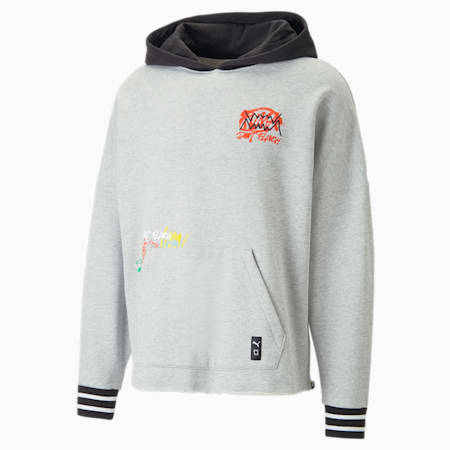 Hoodie de basketball Boroughs Homme, Light Gray Heather-PUMA Black, small-DFA