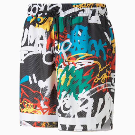 Graffiti Basketball Shorts Men, PUMA Black-Multi Print, small-PHL