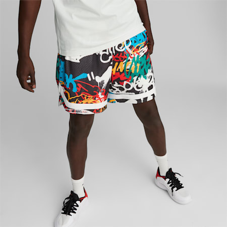 Graffiti Basketball-Shorts für Herren, PUMA Black-Multi Print, small