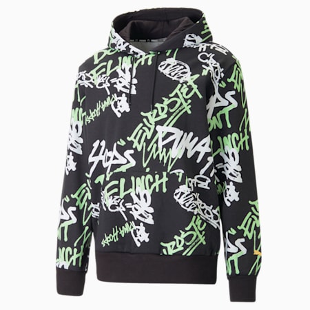 Freestyle Booster Basketball Hoodie Men, PUMA Black-DON'T FLINCH AOP, small-PHL