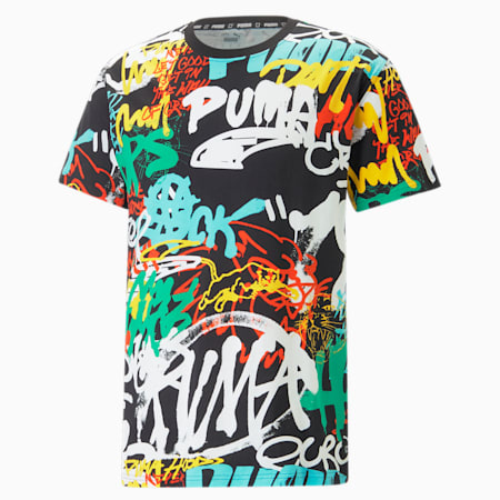 T-shirt de basketball Graffiti Homme, PUMA Black-Multi Print, small-DFA