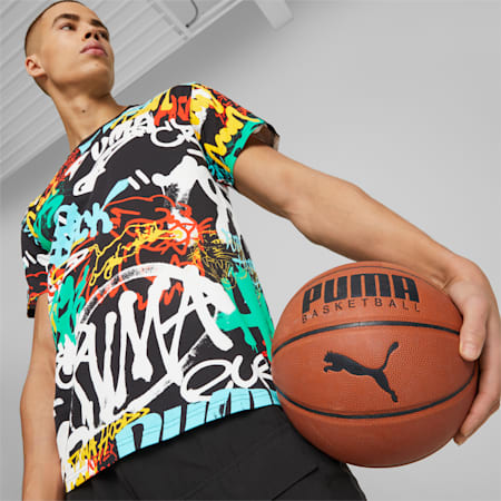 Graffiti Basketball Tee Men, PUMA Black-Multi Print, small-DFA