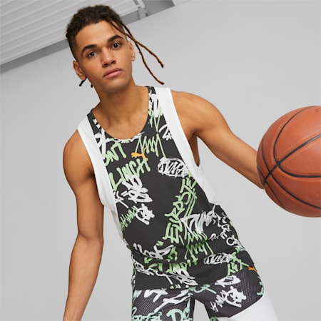 Streetball Printed Basketball Tank Top Men, PUMA Black-DON'T FLINCH AOP, small-PHL