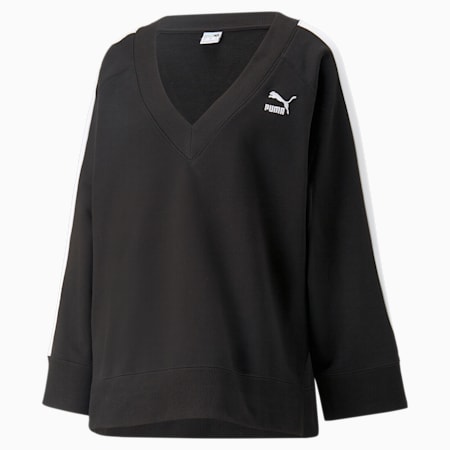 T7 V-Neck Sweatshirt Women, PUMA Black, small-AUS