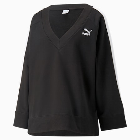 T7 V-Neck Sweatshirt Women, PUMA Black, small-DFA