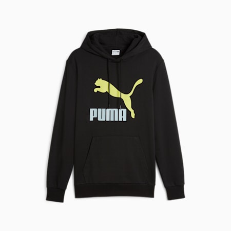 CLASSICS Logo Men's Hoodie, PUMA Black-Lime Sheen, small-AUS