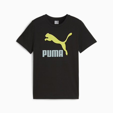 Classics Logo Tee - Boys 8-16 years, PUMA Black-Turquoise Surf, small-AUS