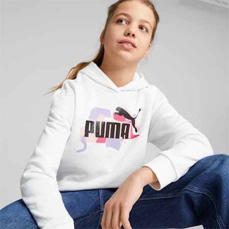 Essentials+ Street Art Hoodie - Girls 8-16 years, PUMA White, small-AUS