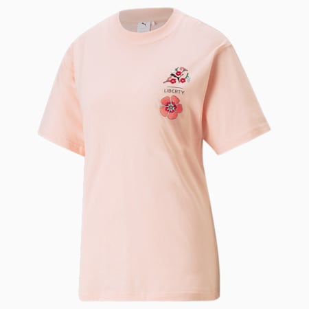PUMA x LIBERTY Graphic T-shirt voor dames, Rose Dust, small