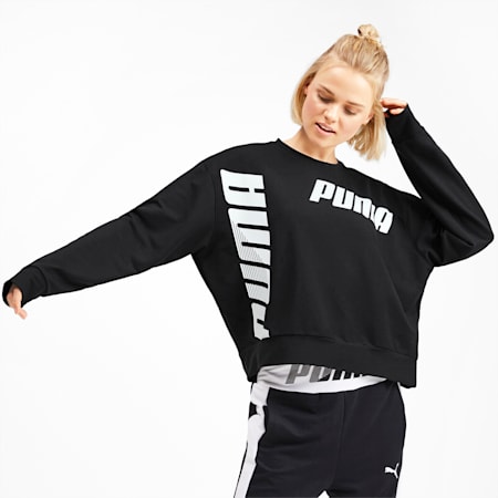 Modern Sport Crew Women's Long Sleeve Sweater, Puma Black, small-SEA