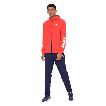 red sweat suit
