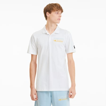 ATHLETICS Men's Polo Shirt, Puma White-Golden Rod, small-SEA
