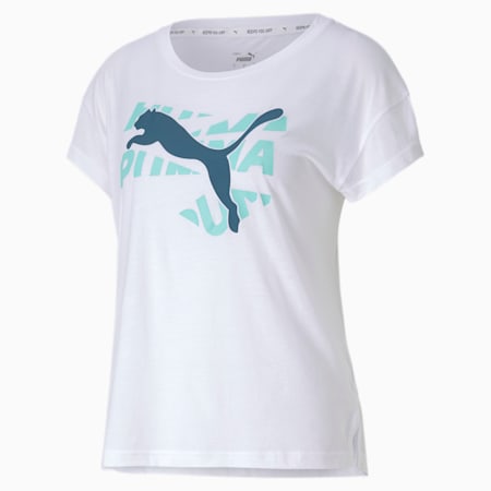 Modern Sports Graphic Relaxed Fit Women’s T-Shirt, Puma White-ARUBA BLUE, small-IND