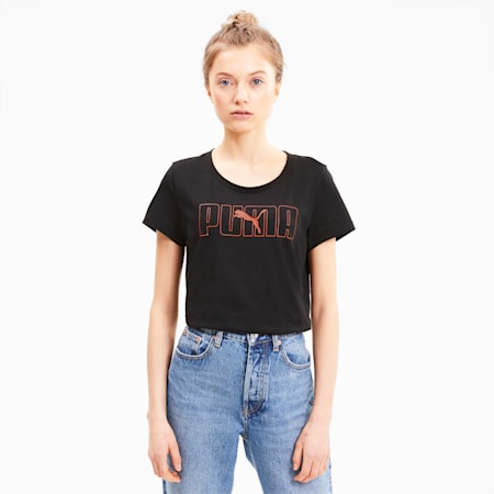 Rebel Graphic Women's Tee, Puma Black-Nrgy Peach, small-SEA