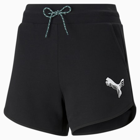 Rebel High Waist Women's Shorts, Puma Black-Puma White, small-AUS