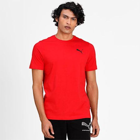 Essentials Herren T-Shirt mit dezentem Logoprint, High Risk Red-High Risk Red-Cat, small