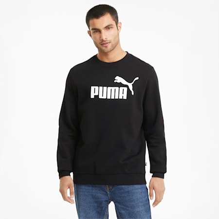 Essentials Big Logo Crew Neck Men's Sweater, Puma Black, small-AUS