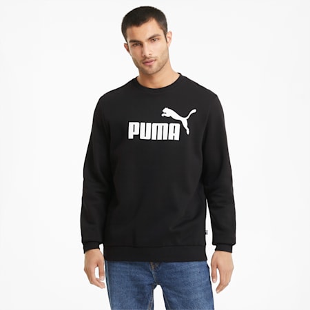 Essentials Big Logo Crew Neck Sweater Men, Puma Black, small-AUS