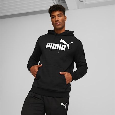 Felpa con cappuccio Essentials con logo grande da uomo, Puma Black, small