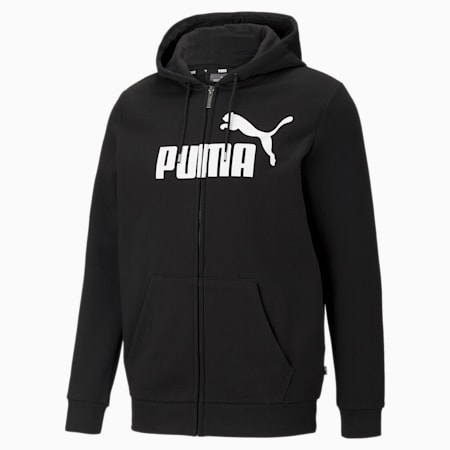 Essentials hoodie met rits en groot logo heren, Puma Black, small