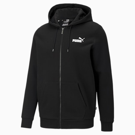 Essentials hoodie met logo en volledige ritssluiting heren, Puma Black, small