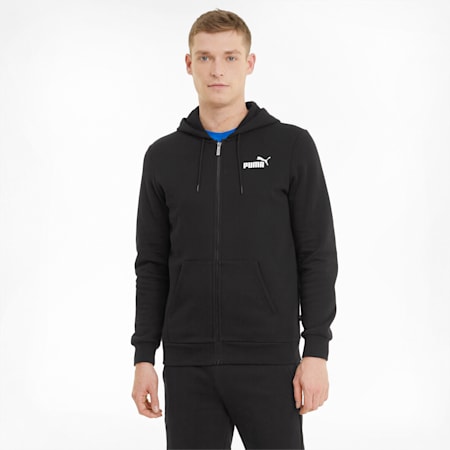 Essentials hoodie met logo en volledige ritssluiting voor heren, Puma Black, small