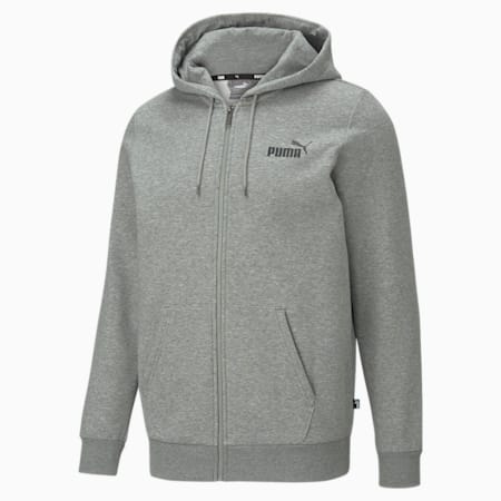 Essentials hoodie met logo en volledige ritssluiting heren, Medium Gray Heather, small