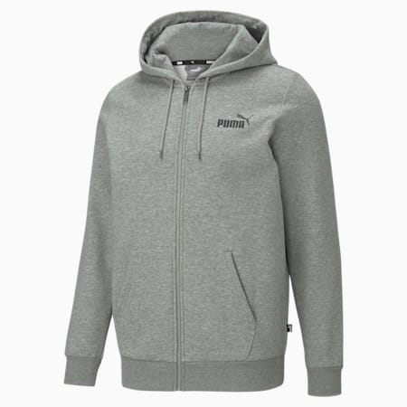 Essentials hoodie met logo en volledige ritssluiting voor heren, Medium Gray Heather, small